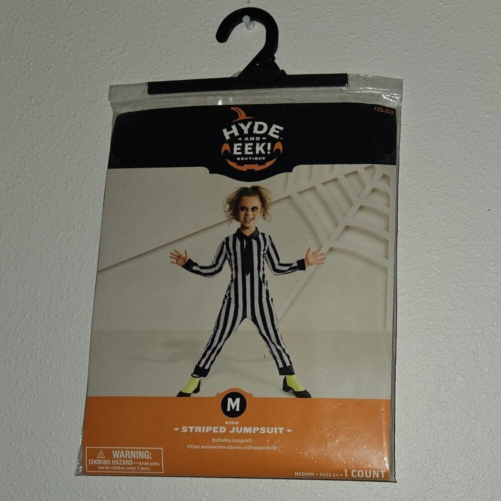 NEW Striped Jumpsuit Halloween Costume Boy Girl Medium Black White Beetlejuice